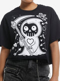 Chibi Grim Reaper & Hearts Girls Skimmer T-Shirt | Trending Graphic Tee For Fans