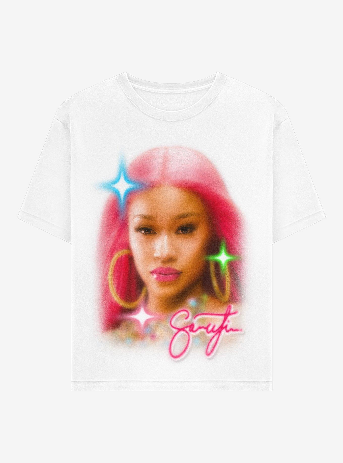 Saweetie Airbrush Portrait Relaxed Fit Girls T-Shirt | Trending Graphic Tee For Fans