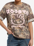 Hello Kitty Camo Pink Puff Print Boyfriend Fit Girls T-Shirt | Trending Graphic Tee For Fans
