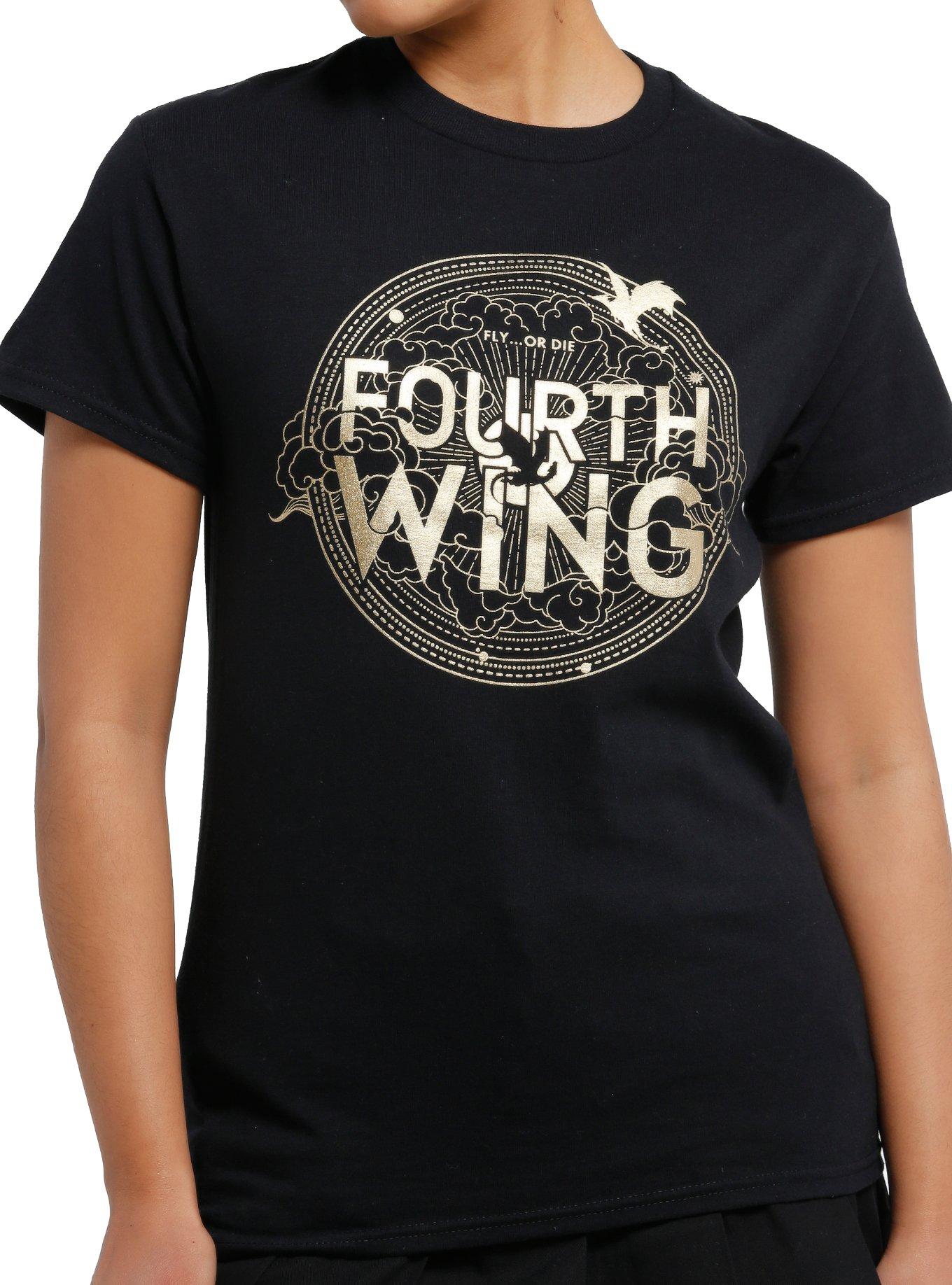 Fourth Wing Metallic Logo Boyfriend Fit Girls T-Shirt | Trending Graphic Tee For Fans