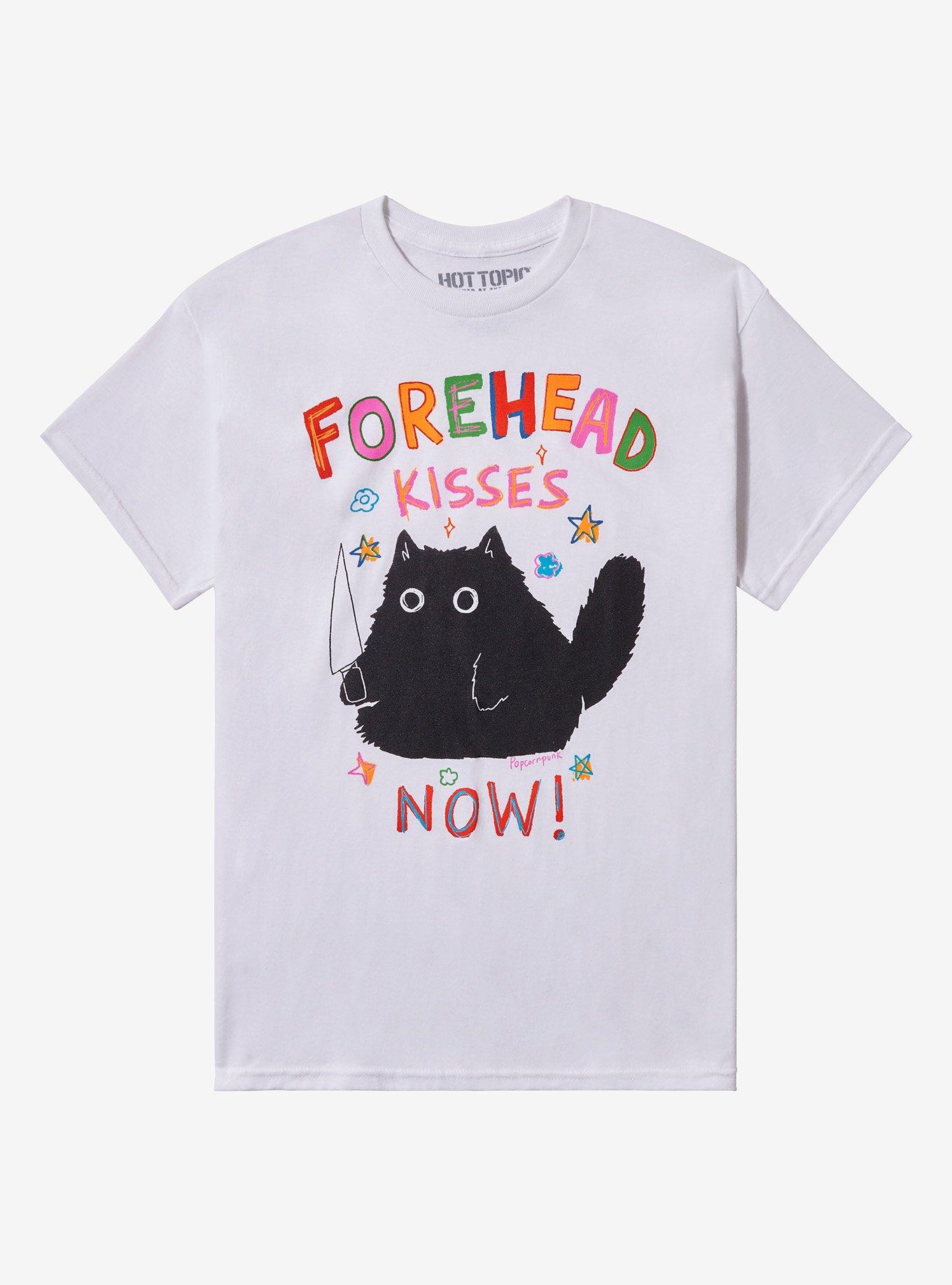 Black Cat Forehead Kisses By Popcornpunk T-Shirt | Trending Graphic Tee For Fans