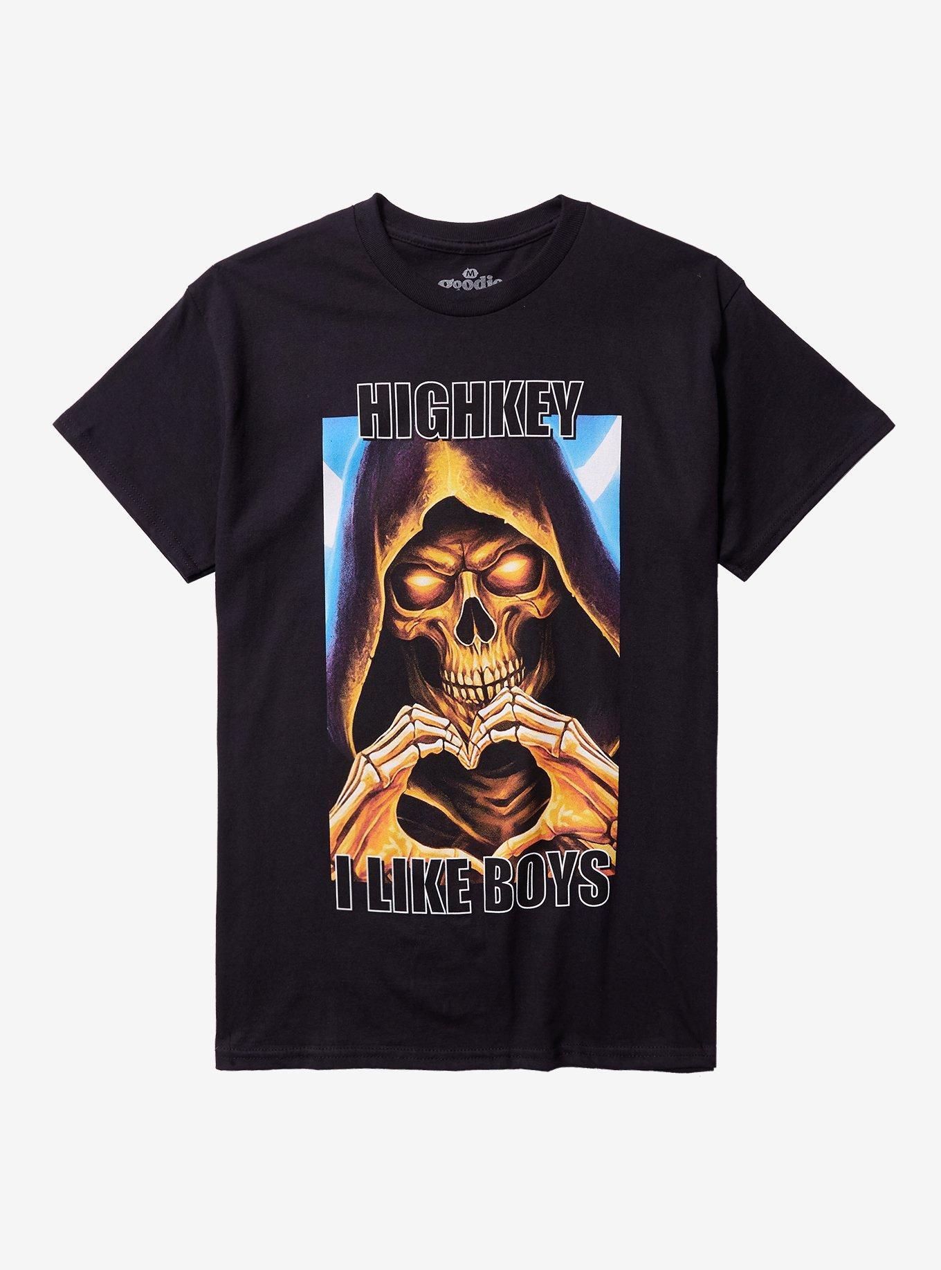 Skeleton Reaper I Like Boys By Goodie Two Sleeves T-Shirt | Trending Graphic Tee For Fans