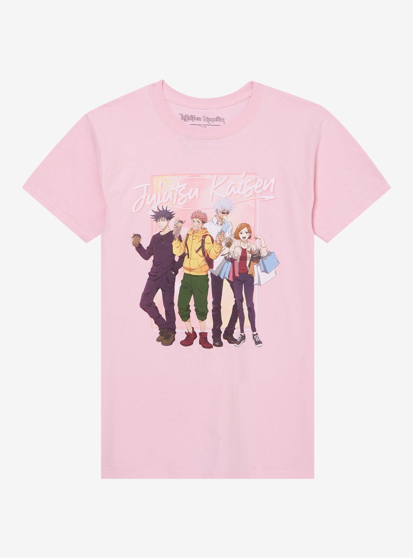 Jujutsu Kaisen Group Shopping Pink Girls T-Shirt | Trending Graphic Tee For Fans