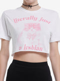 Literally A Lesbian Cat Crop By Goodie Two Sleeves T-Shirt | Trending Graphic Tee For Fans