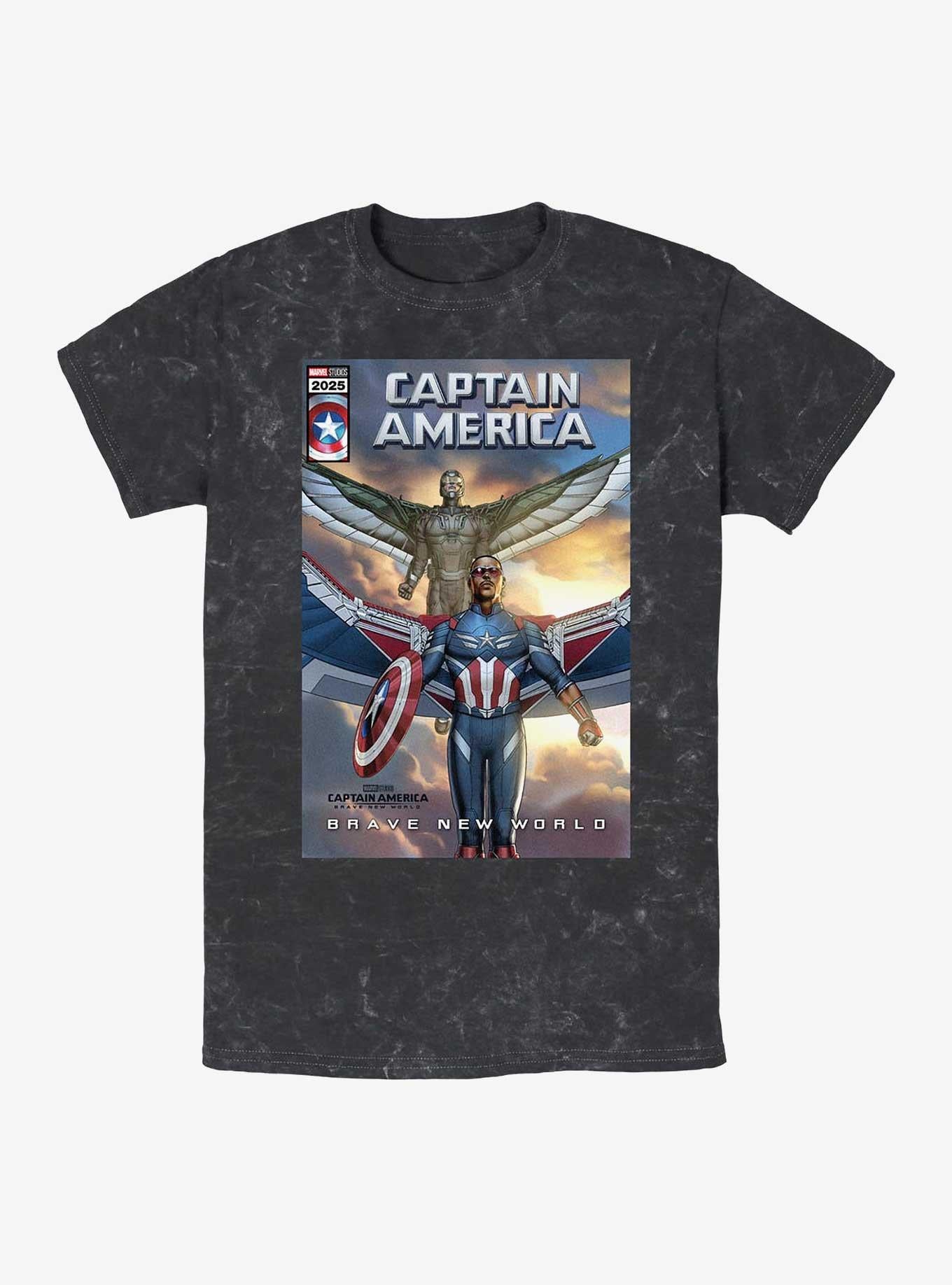 Captain America Brave New World New Falcon Team Up Comic Cover Mineral Wash T-Shirt | Trending Graphic Tee For Fans
