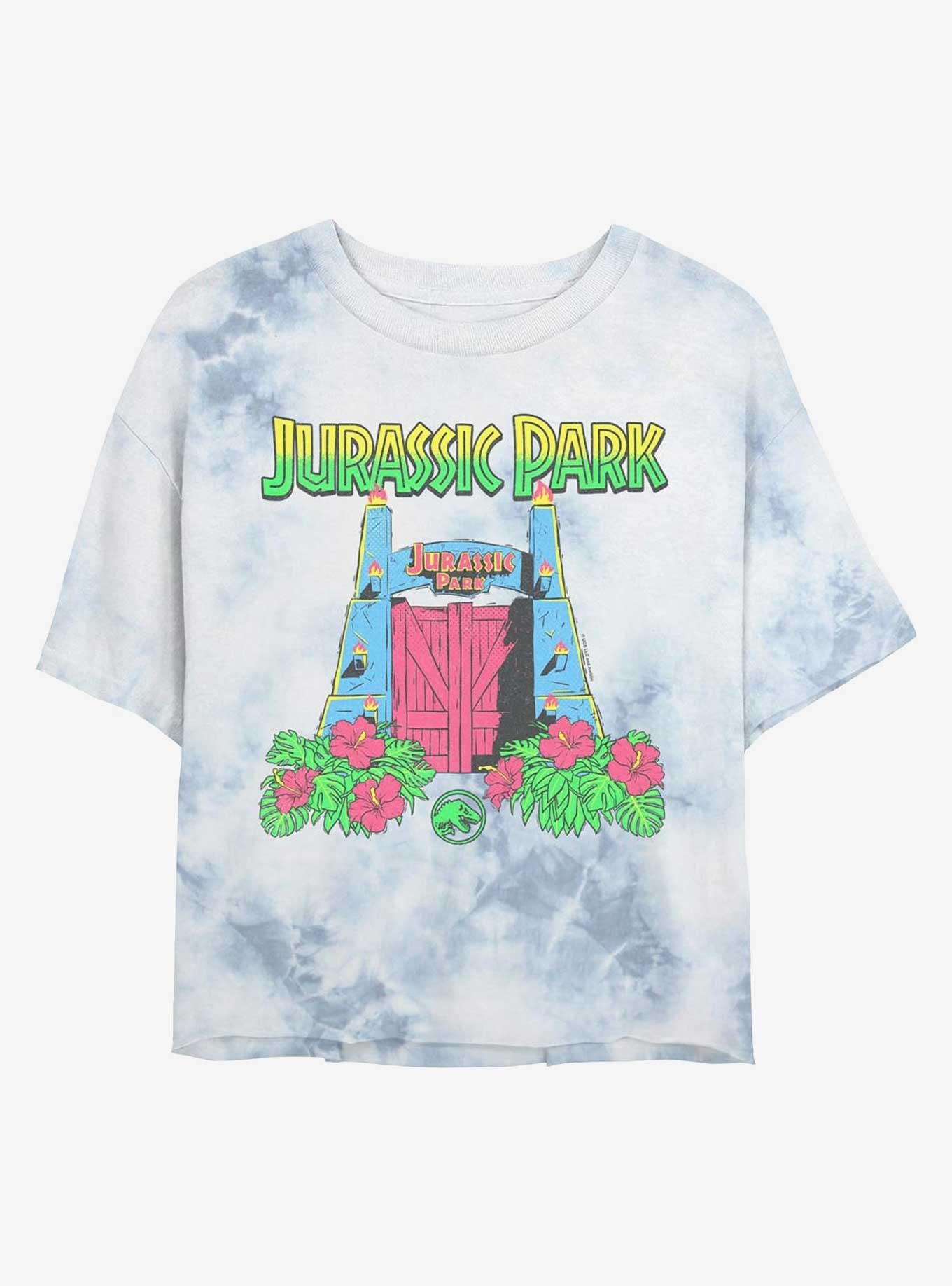 Jurassic Park 90s Tropical Gate Girls Tie-Dye Crop T-Shirt | Trending Graphic Tee For Fans