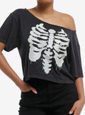 Rib Cage Glow-In-The-Dark Off-Shoulder Girls T-Shirt | Trending Graphic Tee For Fans