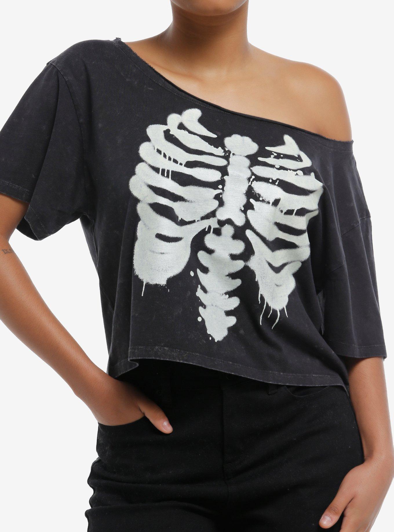 Rib Cage Glow-In-The-Dark Off-Shoulder Girls T-Shirt | Trending Graphic Tee For Fans