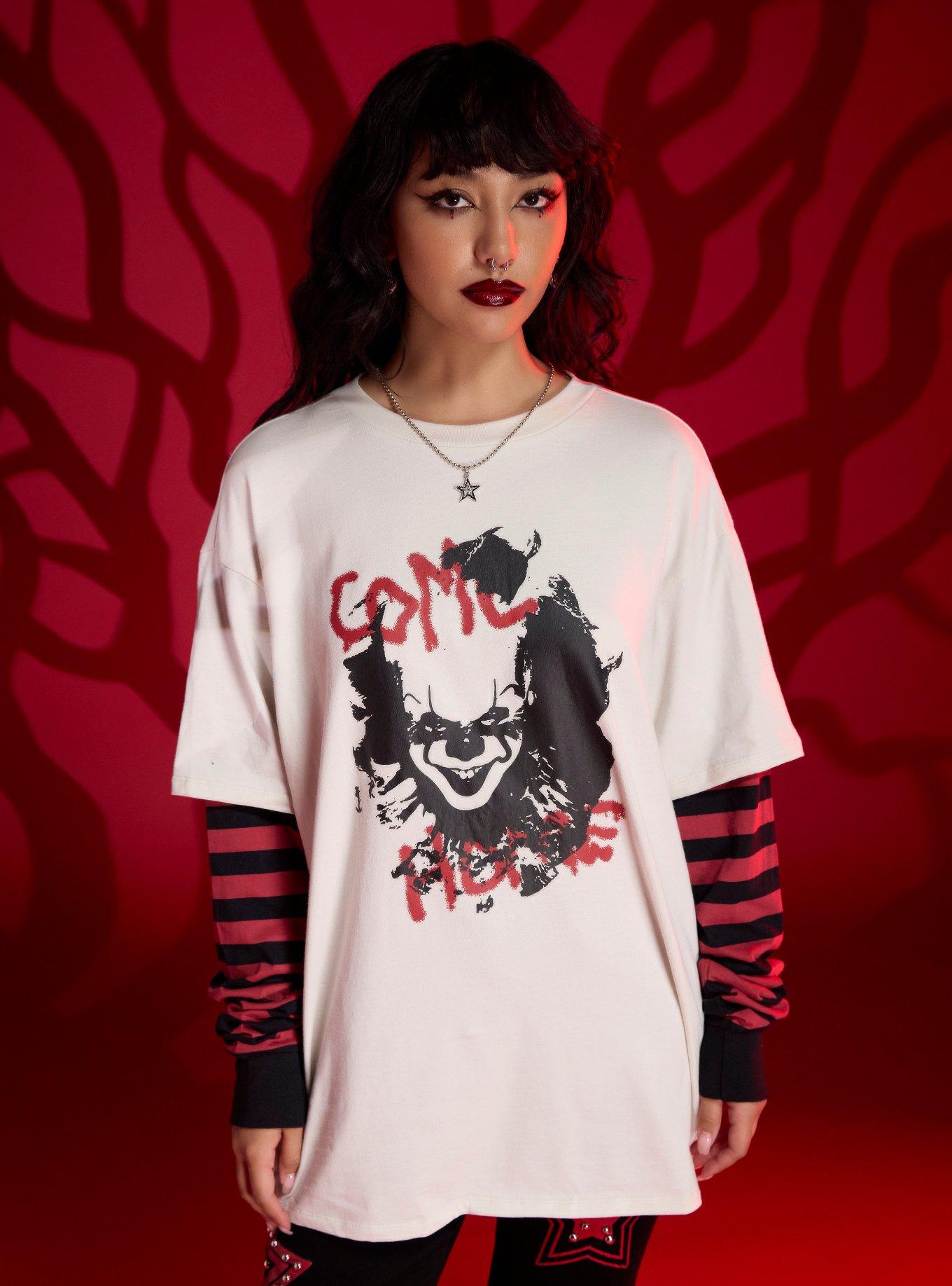 IT Pennywise Oversized Twofer Long-Sleeve T-Shirt | Trending Graphic Tee For Fans