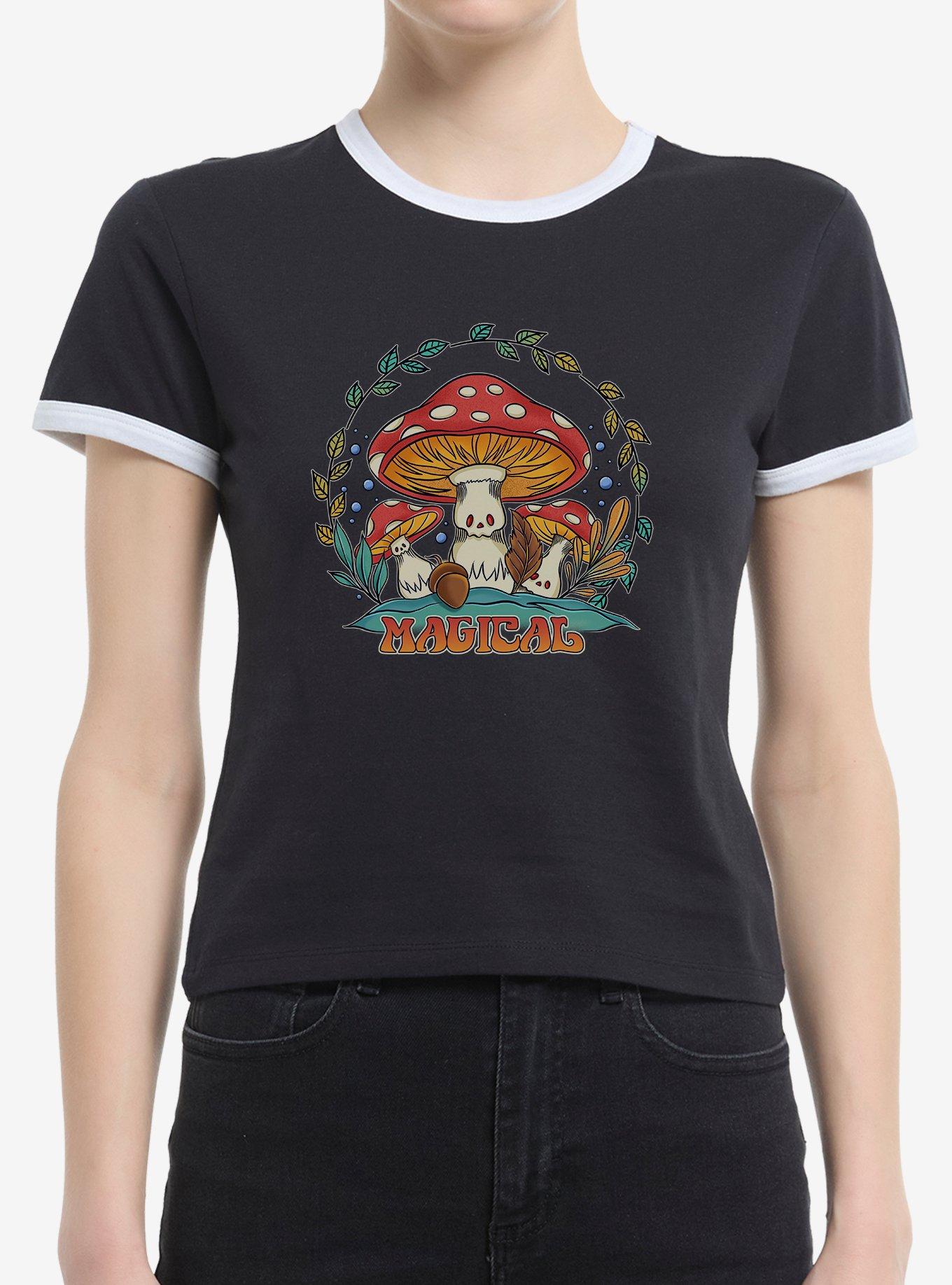 Magical Mushrooms Girls Ringer Crop T-Shirt | Trending Graphic Tee For Fans