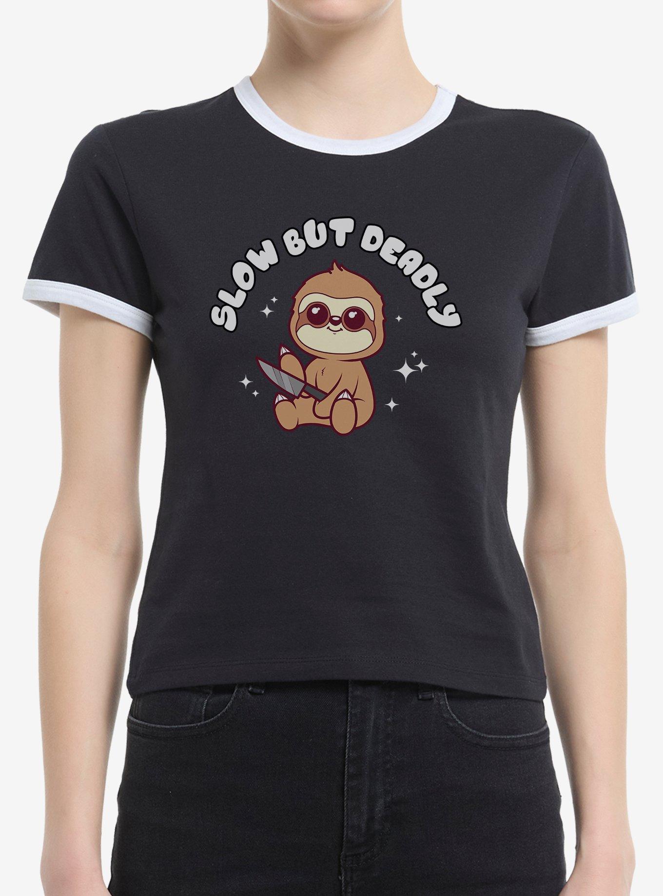 Sloth Slow But Deadly Girls Ringer Crop T-Shirt | Trending Graphic Tee For Fans