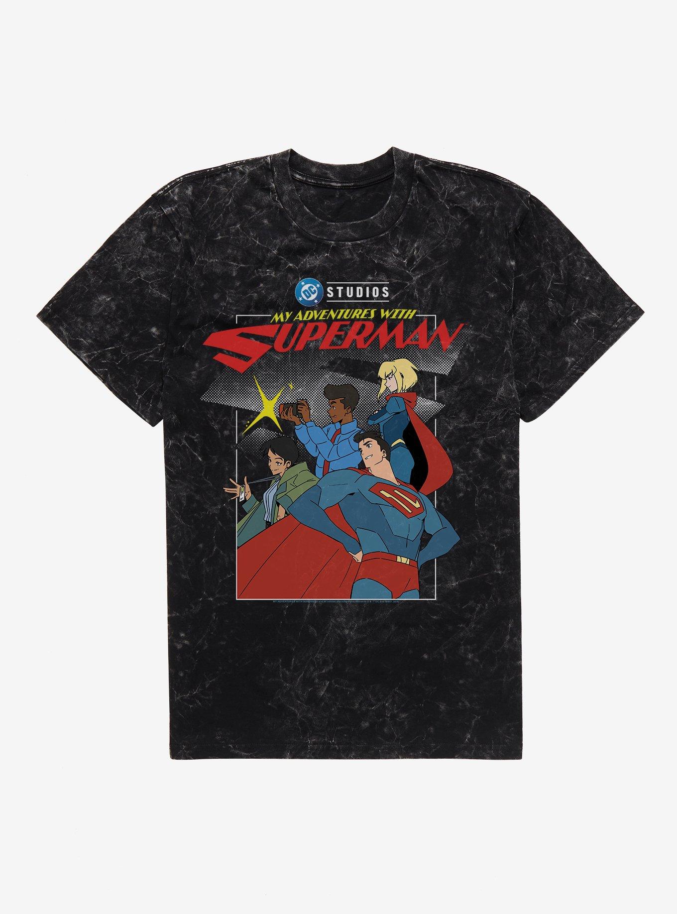 DC My Adventures With Superman Posing Group Mineral Wash T-Shirt | Trending Graphic Tee For Fans