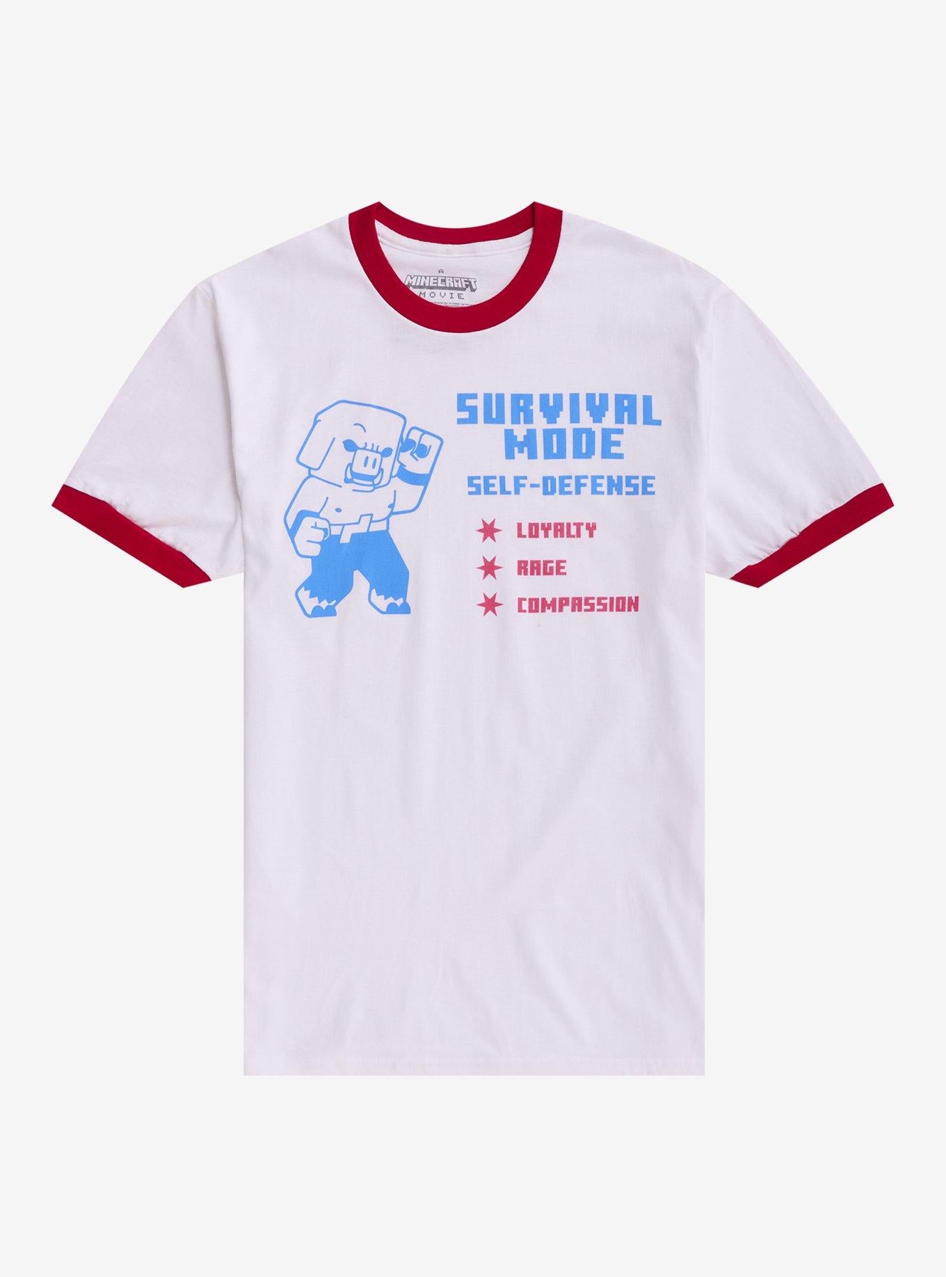 Minecraft Survival Mode Red & White Ringer T-Shirt | Trending Graphic Tee For Fans