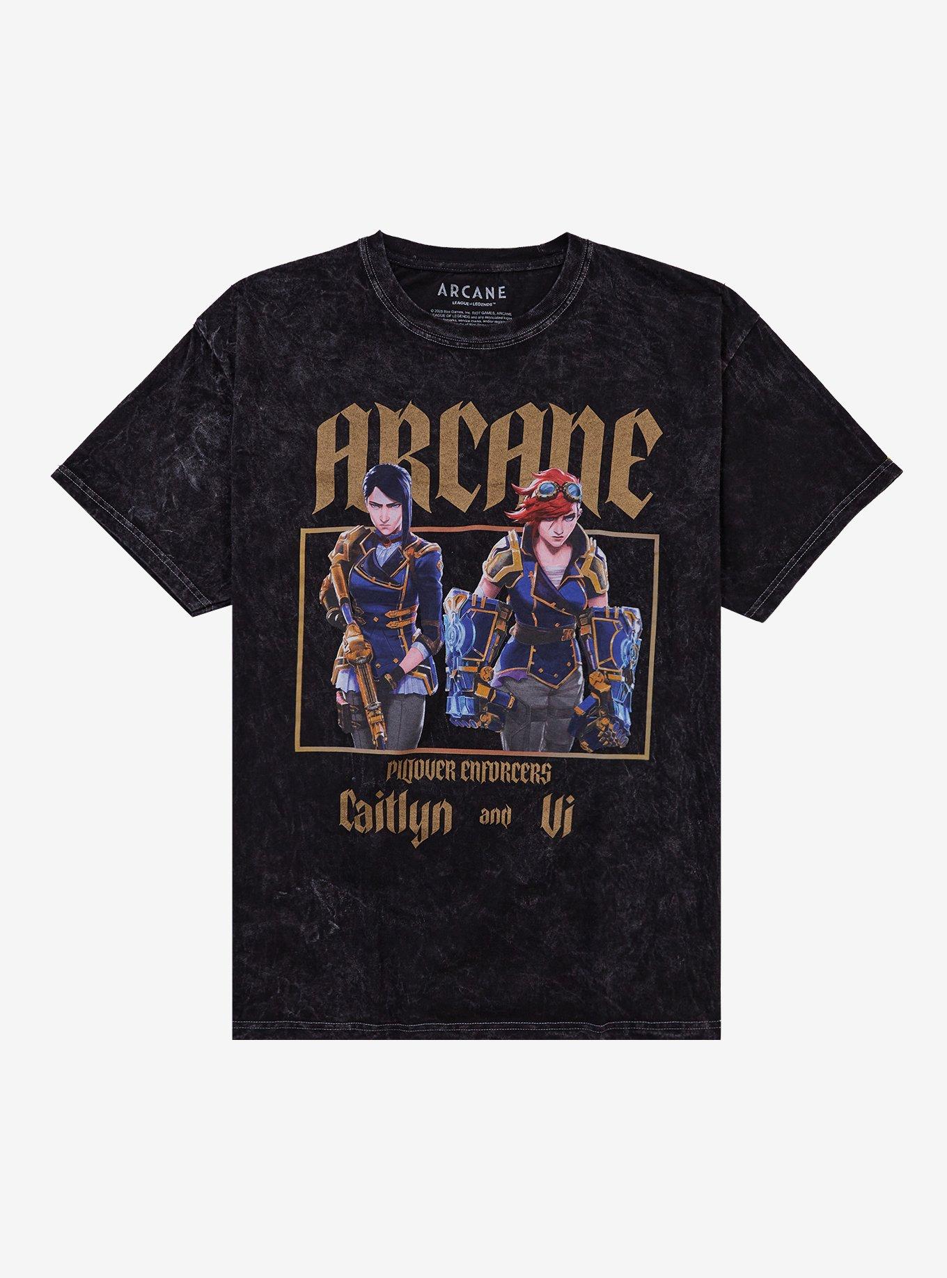 Arcane Caitlyn & Vi Piltover Enforcers Dark Wash T-Shirt | Trending Graphic Tee For Fans