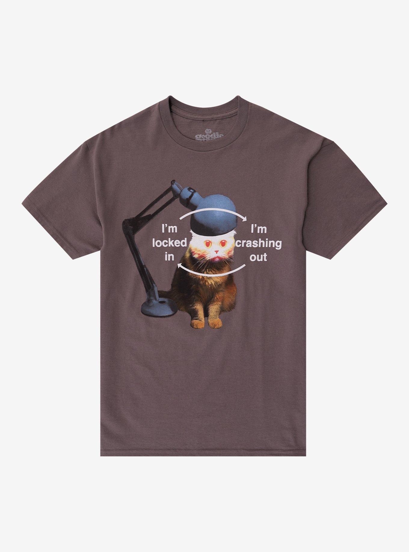 Locked In Crashing Out Cat By Goodie Two Sleeves T-Shirt | Trending Graphic Tee For Fans