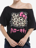 Hello Kitty Leopard Off-The-Shoulder Girls T-Shirt | Trending Graphic Tee For Fans