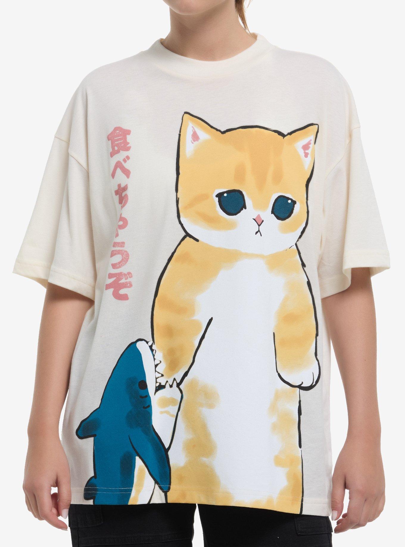 Mofusand Shark Bite Girls Oversized T-Shirt | Trending Graphic Tee For Fans