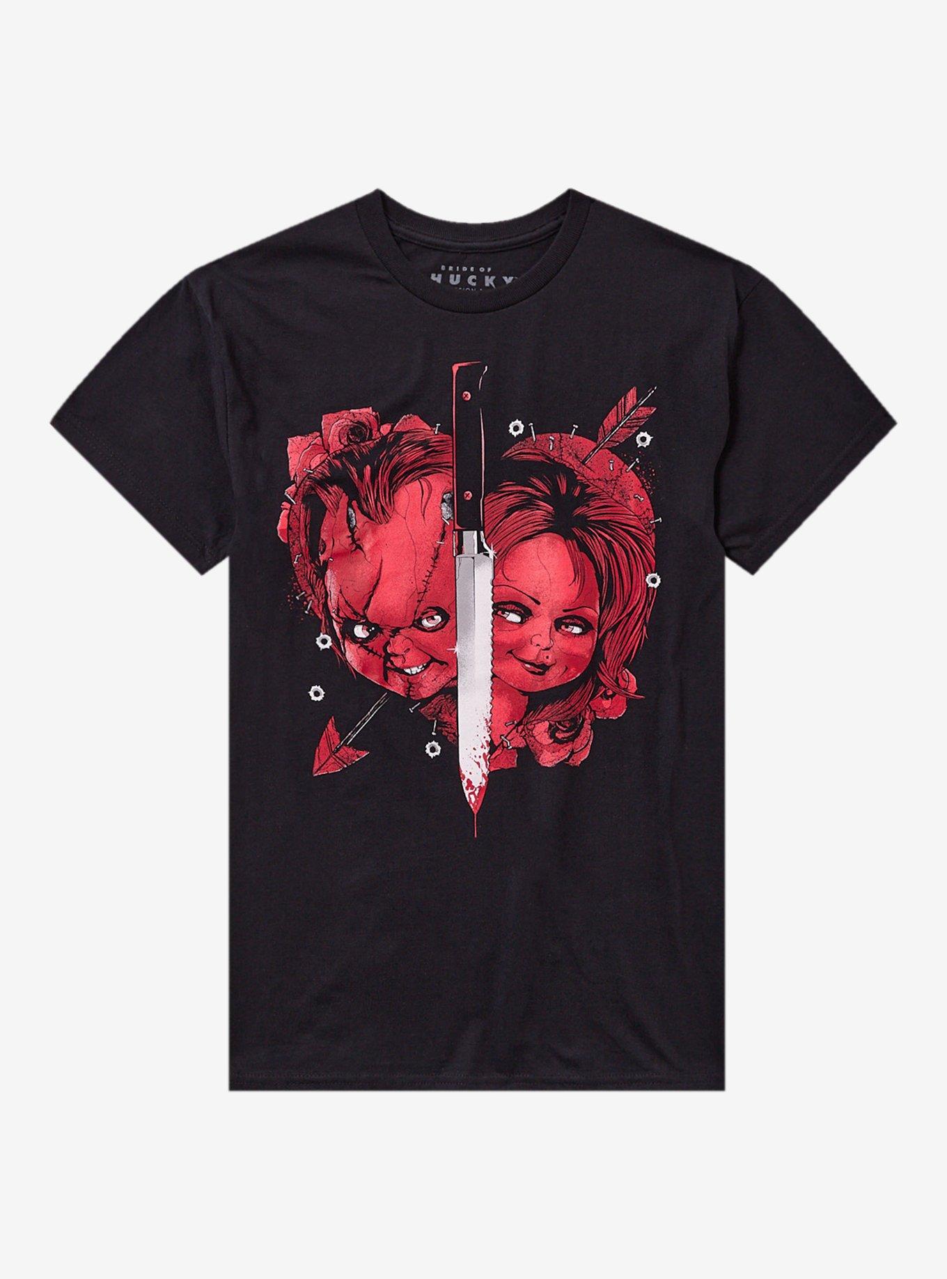 Bride Of Chucky Tiffany & Chucky Knife Portrait T-Shirt | Trending Graphic Tee For Fans