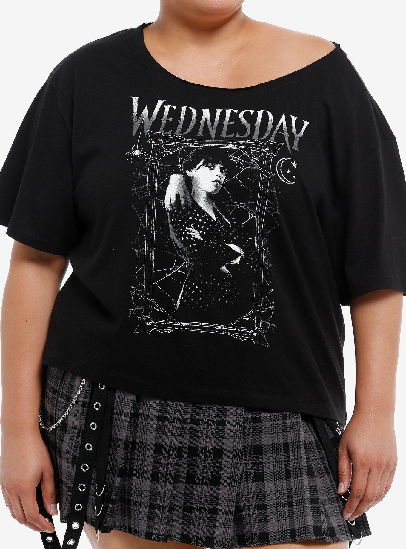Wednesday & Thing Portrait Off-Shoulder Girls Plus Size T-Shirt | Trending Graphic Tee For Fans