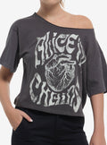 Alice In Chains Heart Off-Shoulder Girls T-Shirt | Trending Graphic Tee For Fans