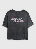 Squid Game English Title Logo Girls Mineral Wash Crop T-Shirt | Trending Graphic Tee For Fans