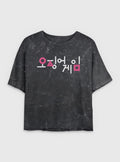 Squid Game Korean Title Logo Girls Mineral Wash Crop T-Shirt | Trending Graphic Tee For Fans