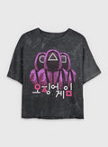 Squid Game Guards Girls Mineral Wash Crop T-Shirt | Trending Graphic Tee For Fans