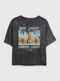 Squid Game Red Light Green Light Girls Mineral Wash Crop T-Shirt | Trending Graphic Tee For Fans