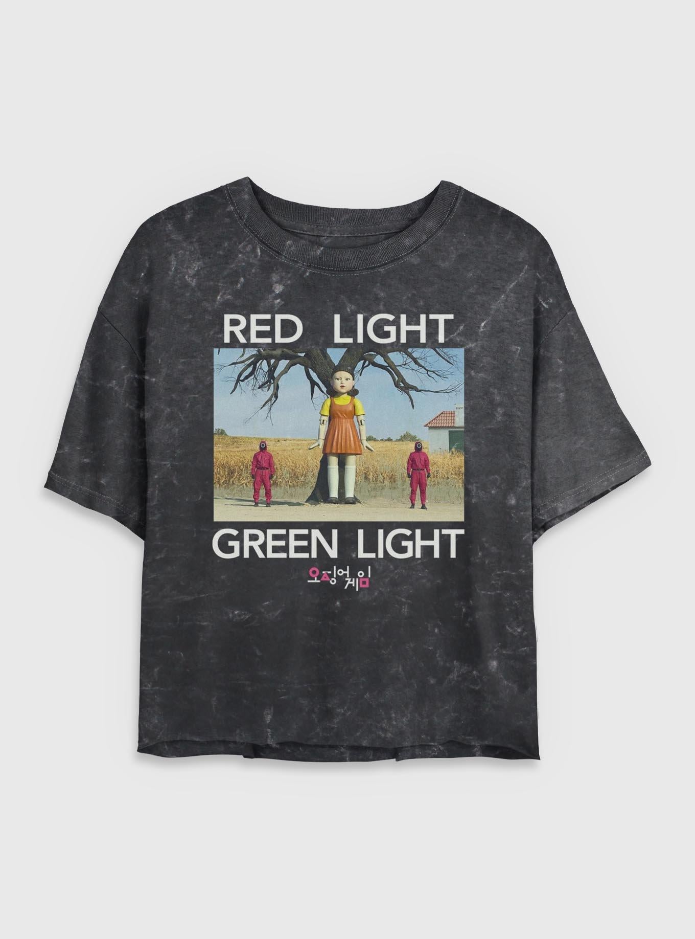 Squid Game Red Light Green Light Girls Mineral Wash Crop T-Shirt | Trending Graphic Tee For Fans
