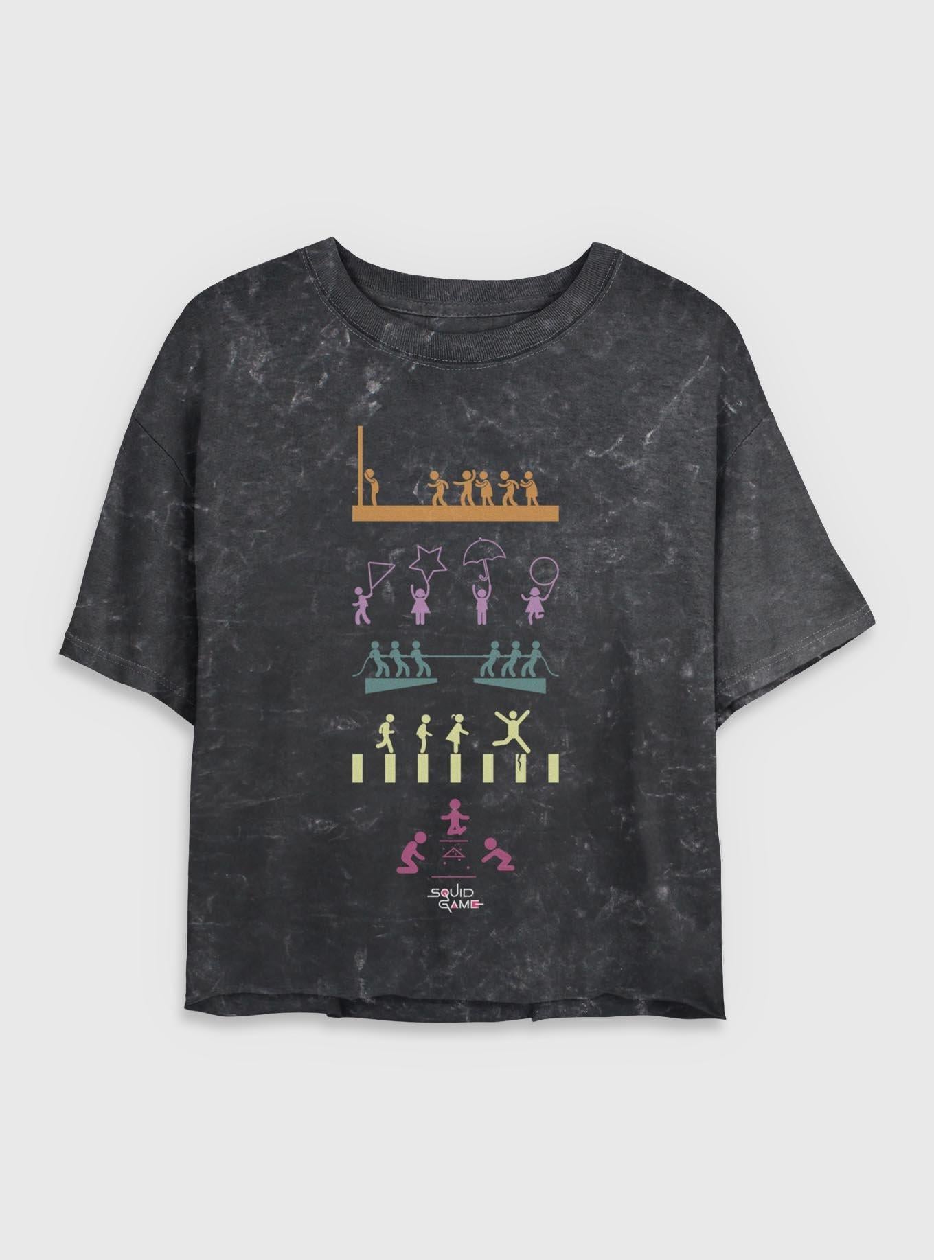 Squid Game Game Icons Girls Mineral Wash Crop T-Shirt | Trending Graphic Tee For Fans