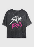 KPop Demon Hunters Saja Boys Logo Girls Mineral Wash Crop T-Shirt | Trending Graphic Tee For Fans