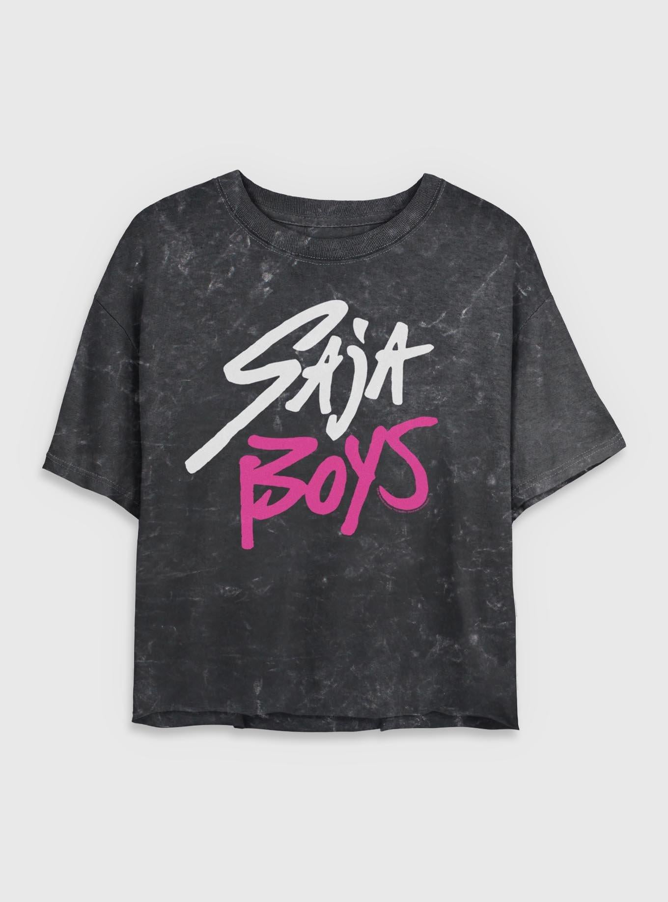 KPop Demon Hunters Saja Boys Logo Girls Mineral Wash Crop T-Shirt | Trending Graphic Tee For Fans