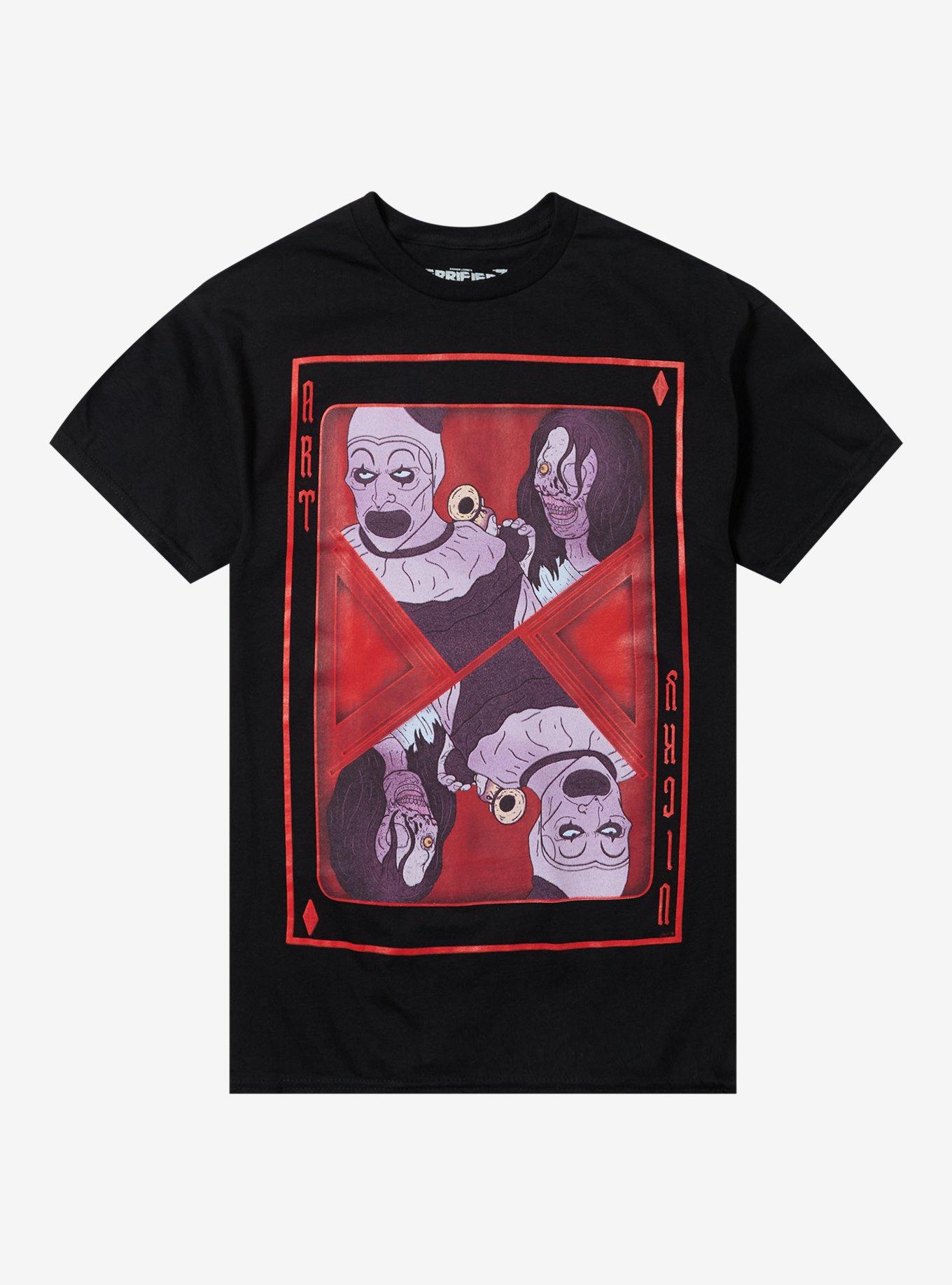 Terrifier Art The Clown & Vicky Paying Card T-Shirt | Trending Graphic Tee For Fans