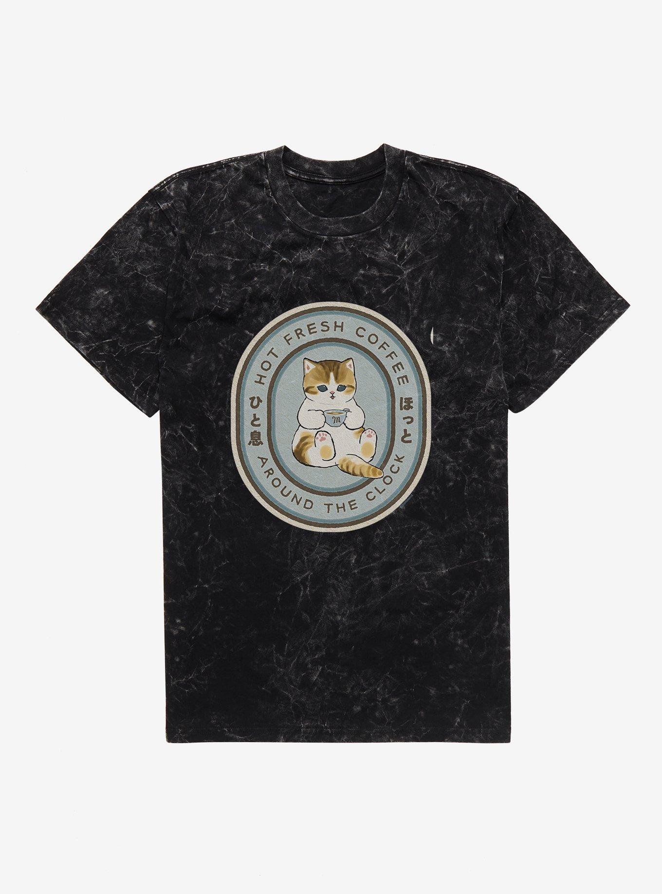 Mofusand Hot Fresh Coffee Around The Clock Mineral Wash T-Shirt | Trending Graphic Tee For Fans