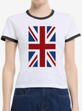 British Flag Girls Ringer Crop T-Shirt | Trending Graphic Tee For Fans