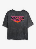 Stranger Things Old School Logo Girls Mineral Wash Crop T-Shirt | Trending Graphic Tee For Fans