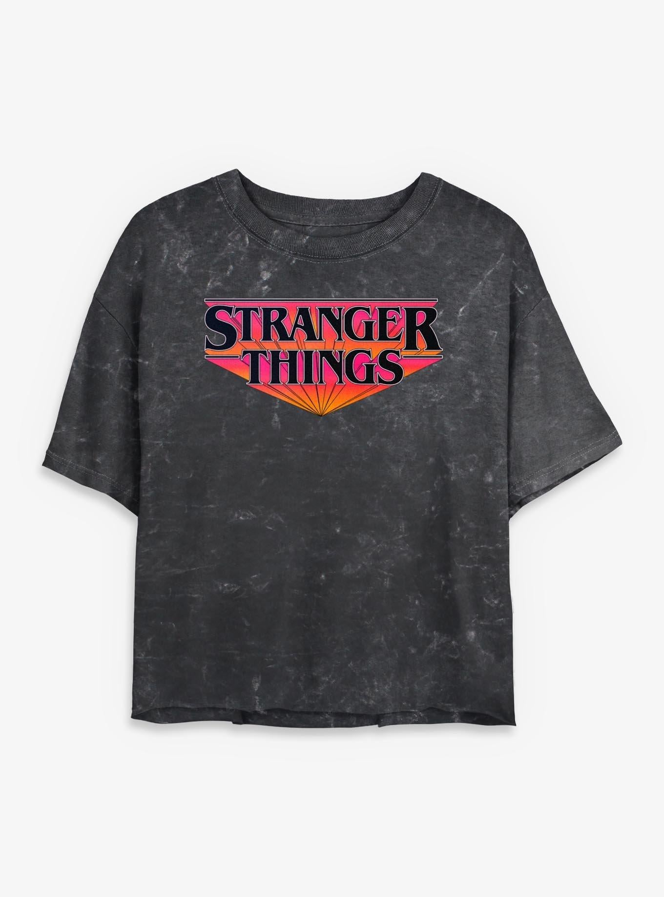 Stranger Things Old School Logo Girls Mineral Wash Crop T-Shirt | Trending Graphic Tee For Fans