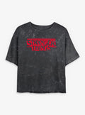 Stranger Things Stencil Logo Girls Mineral Wash Crop T-Shirt | Trending Graphic Tee For Fans