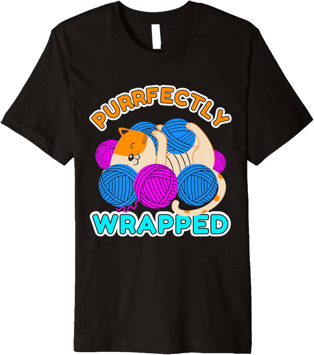 Funny Cat and Yarn Lover Tee - Purrfectly Wrapped Cat Premium T-Shirt | High Search Volume | Customer Favorite