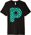 Letter P Cheetah Leopard Print Blue Initial Zebra Matching Premium Apparel Comfort Fit US Top Pick