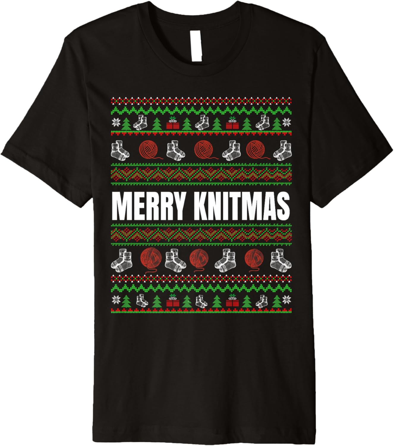 Ugly Xmas Sweater Merry Knitmas Knitting Yarn Christmas Premium Sweater | Viral US Pick | Customer Favorite