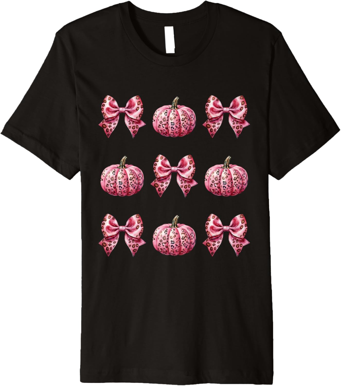 Halloween Watercolor Pumpkin Cheetah Pink Print Coquette Bow Premium Apparel Comfort Fit US Top Pick