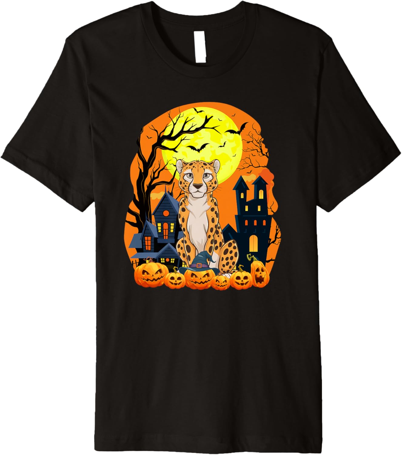 Cheetah With Pumpkins Funny Scary Halloween Party Premium Apparel Viral TikTok Find Everyday Wear
