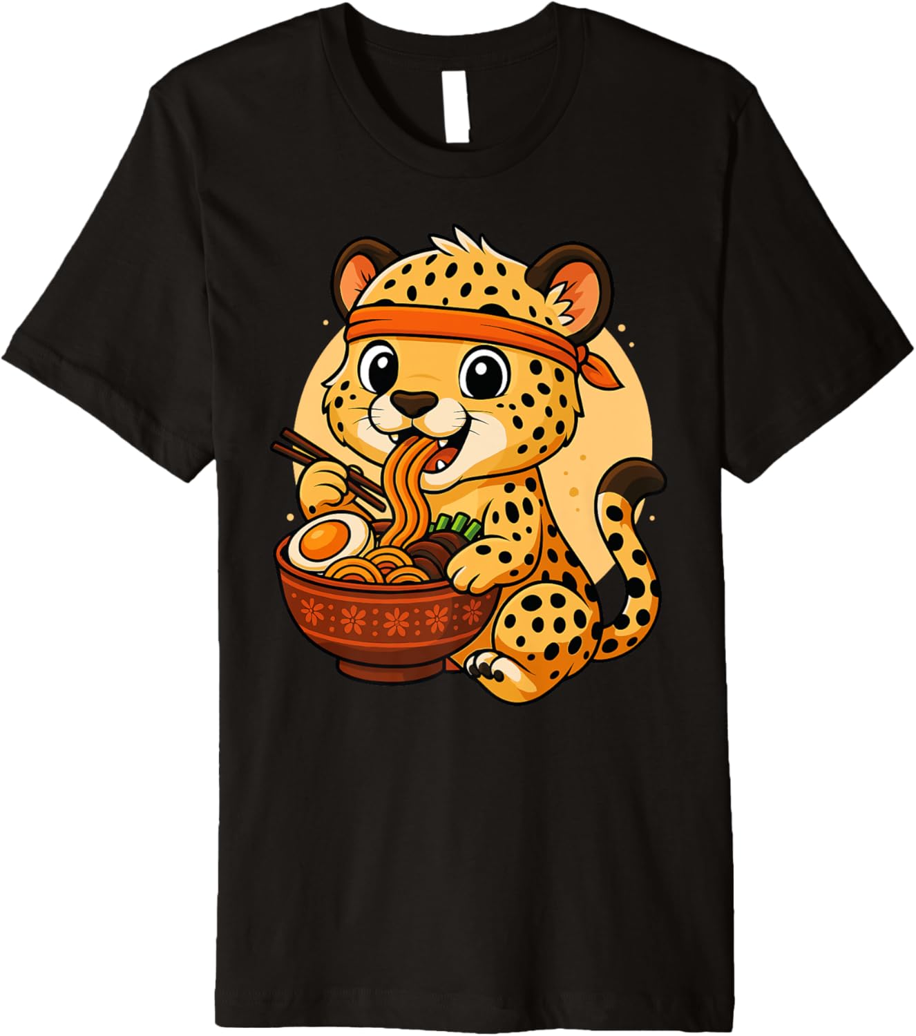 Kawaii Cheetah Eating Ramen Graphic Japanese Cheetah Graphic Premium Apparel Trending US Best Seller Look