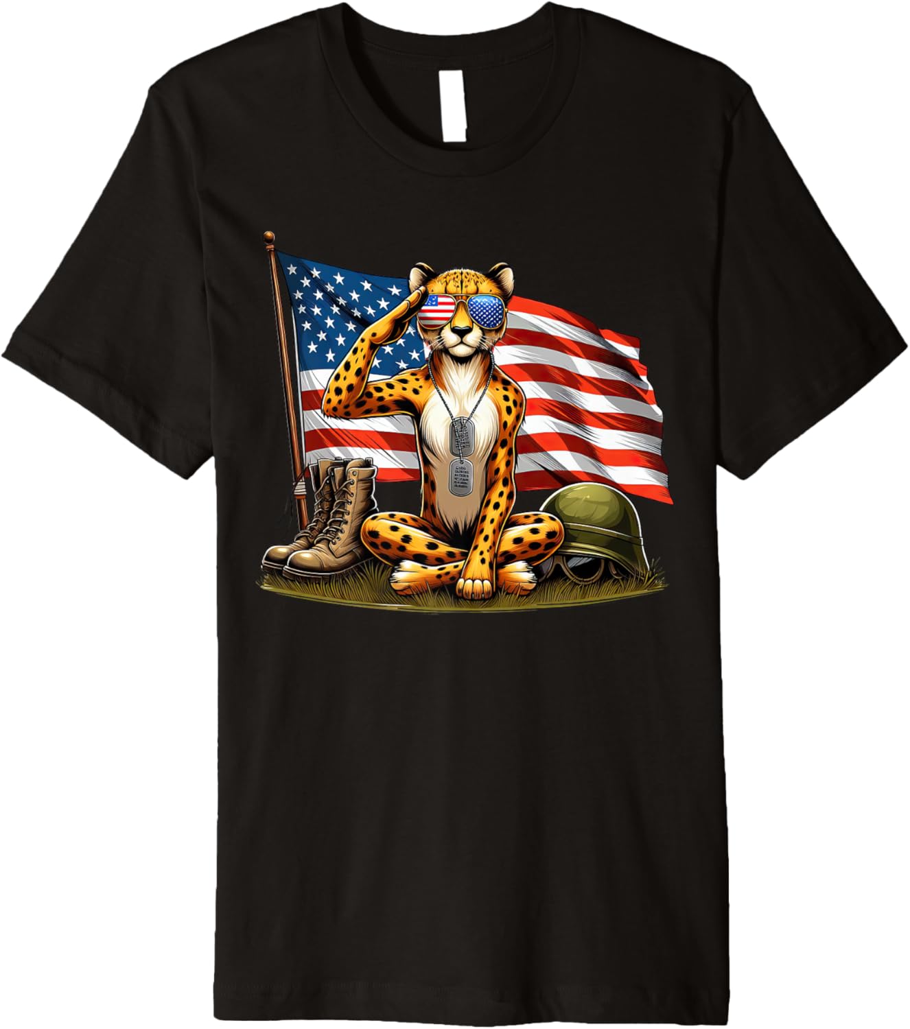 Salute Cheetah American USA Flag Memorial Day 4th of July Premium Apparel Viral TikTok Find Everyday Wear