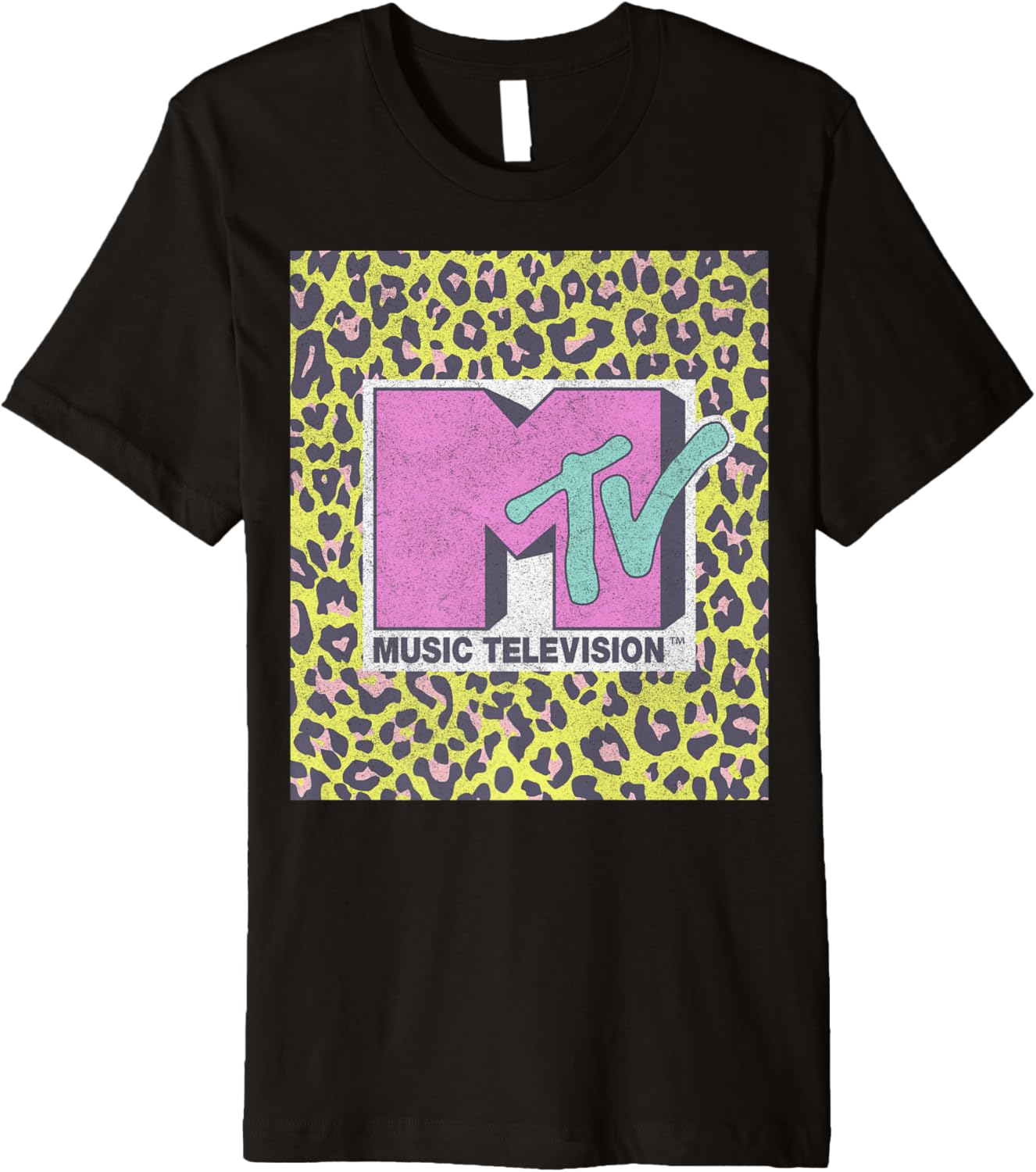 MTV Music Television Neon Cheetah Block Logo Premium Apparel Premium Print Everyday Wear