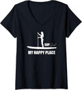 Womens My Happy Place SUP Girl Paddleboard Paddleboarding Stand Up V-Neck Apparel | Premium Quality | Aesthetic Casual Look
