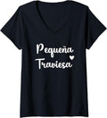 Womens Pequena Traviesa Latina Women Troublemaker V-Neck Apparel | Best Seller Pick | Perfect Gift Idea