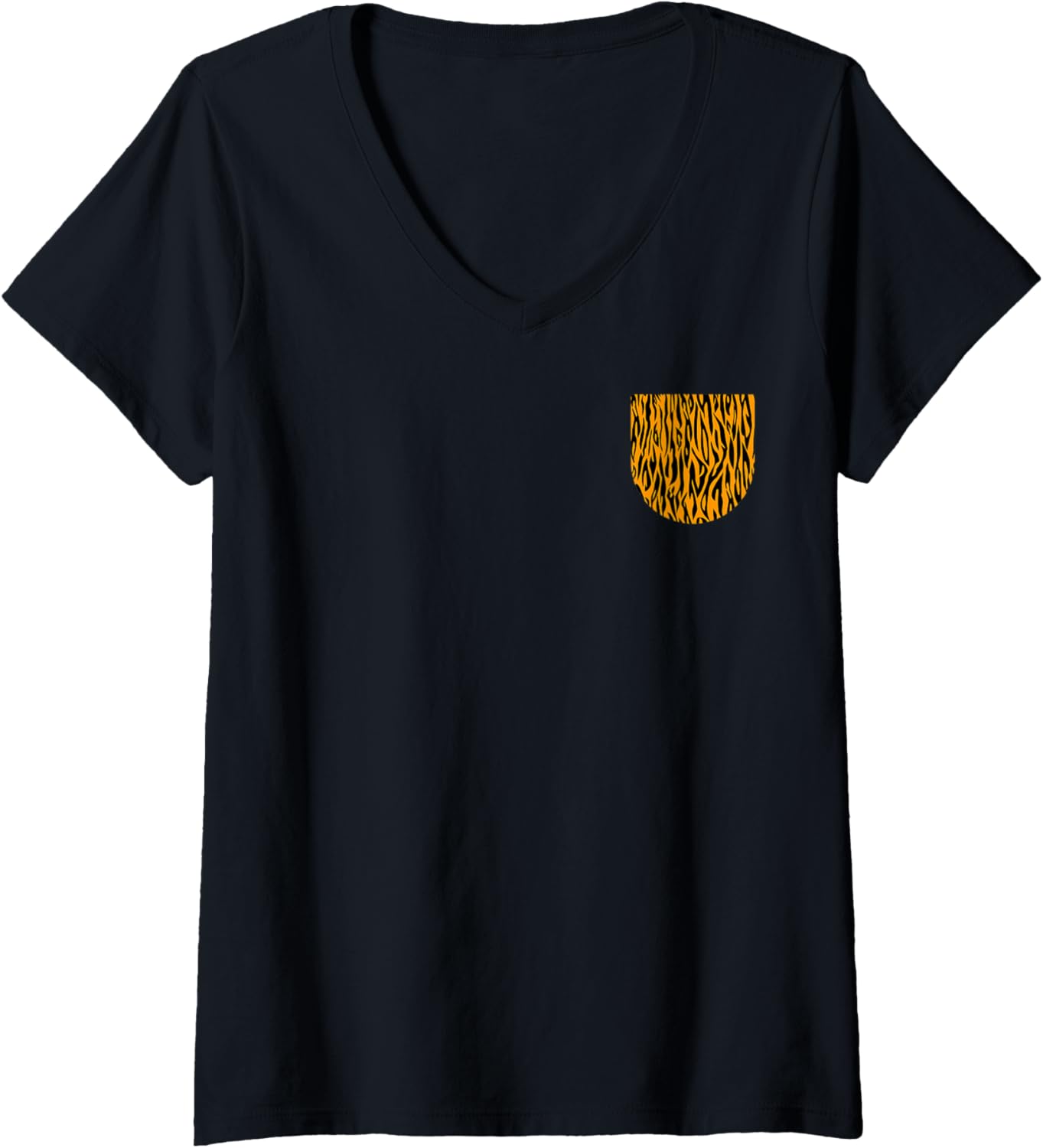 Womens Orange and Black Tiger Print Pocket Design Wild Cat Fan V Neck Apparel Viral TikTok Find Hot Right Now