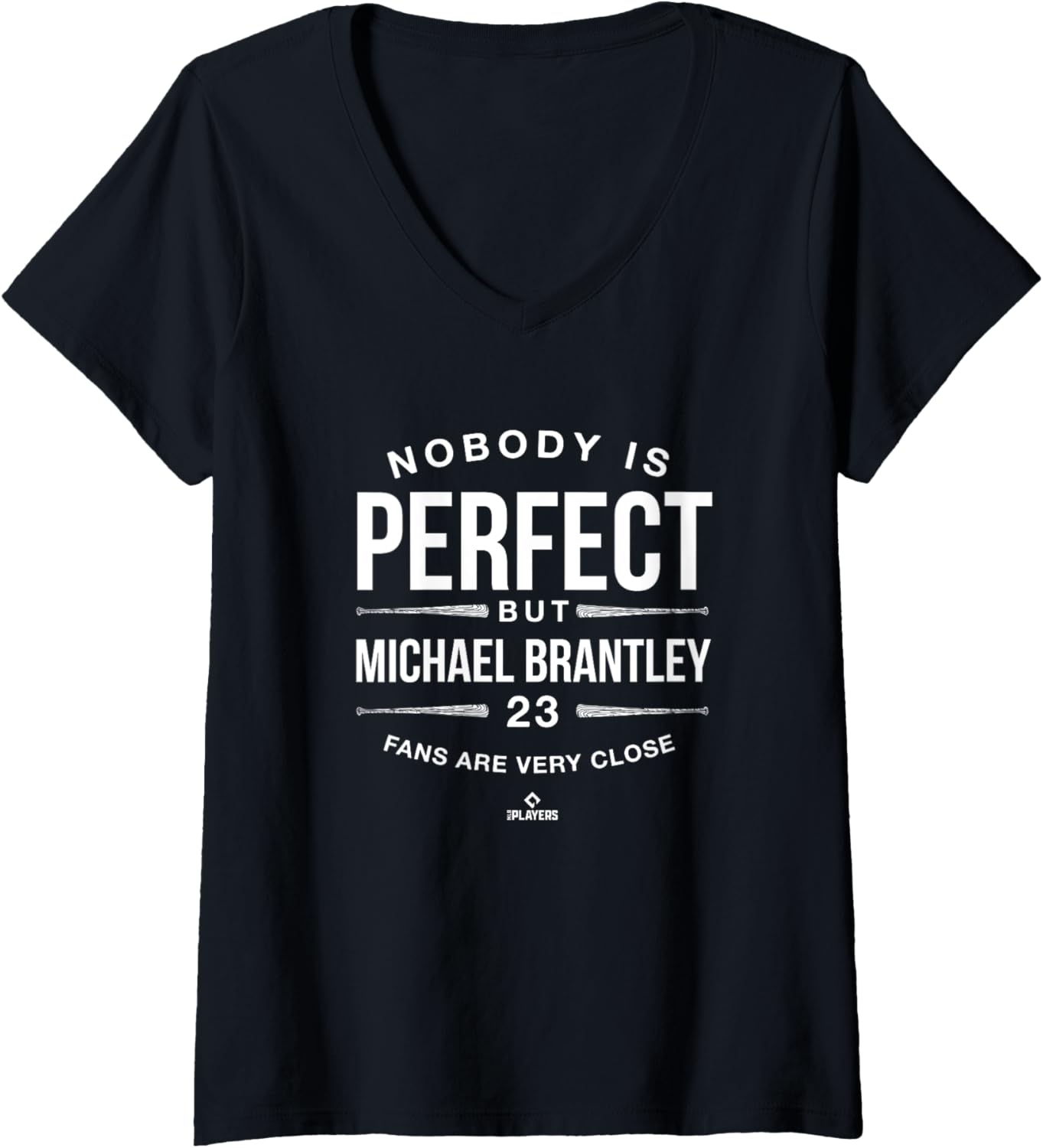 Womens Nobody is Perfect MLBPA Michael Brantley Baseball Player V-Neck Apparel | Everyday Casual Wear